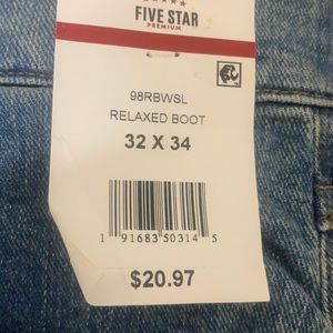 New Wrangler Men's 5 Star Premium Relaxed Boot Jeans 98RBWSL Size 32x34 NWT